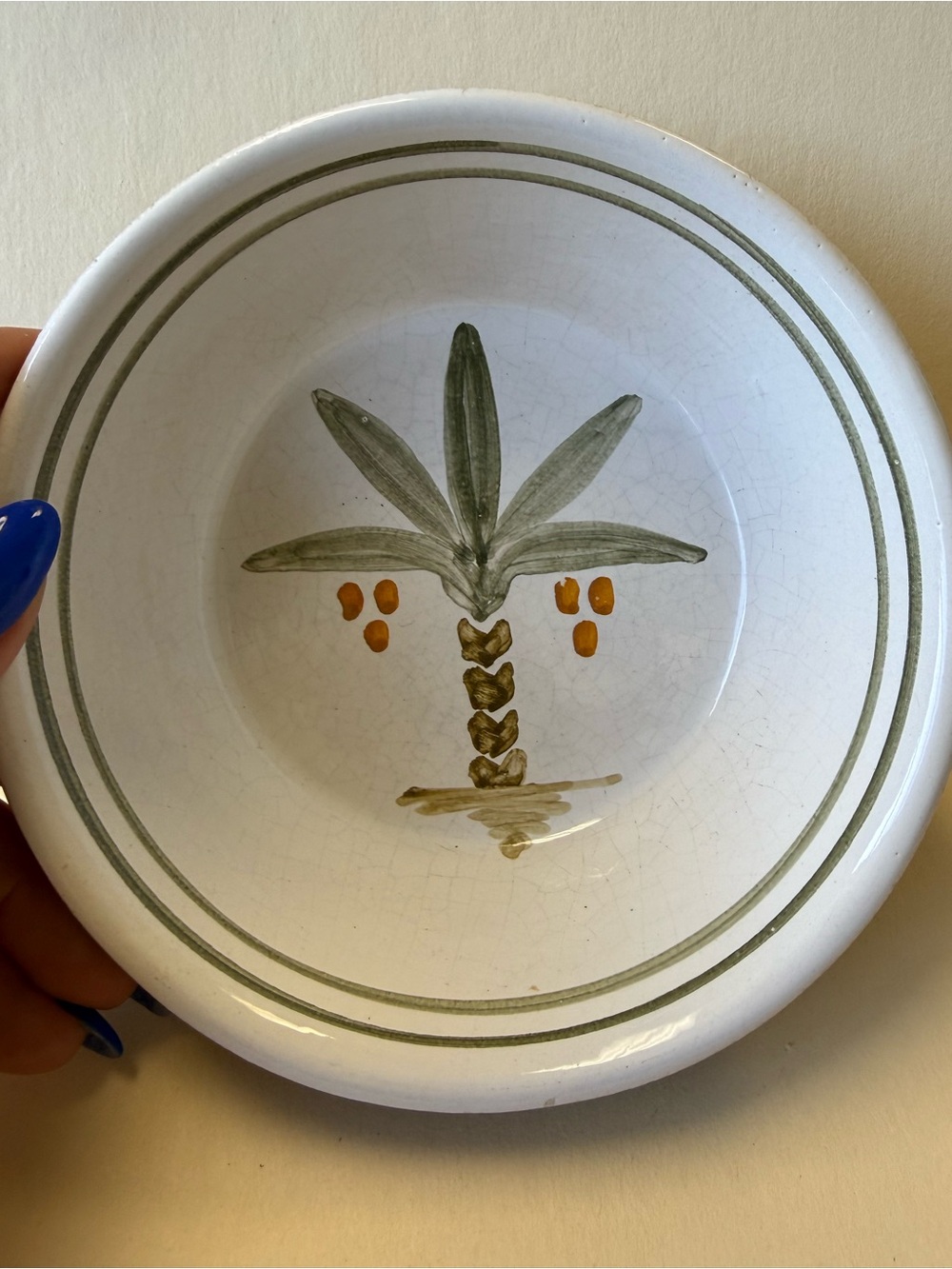 Vintage Abu Gosh Jerusalem Handmade Folk Art Stoneware Bowl Palm Tree & Oranges